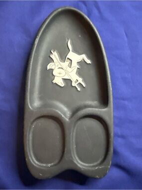 Vintage Warrior Horse Compartment Dish Black & White Matte Chase Rossini 8”x4”